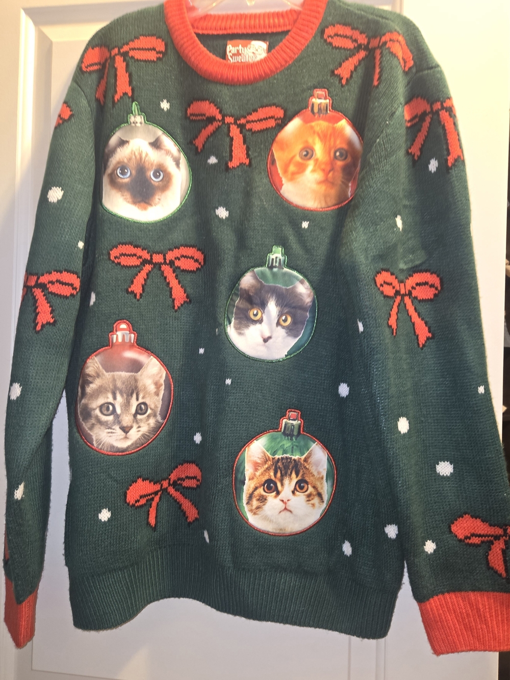 Holiday Cat Ornament Sweater - Green & Red